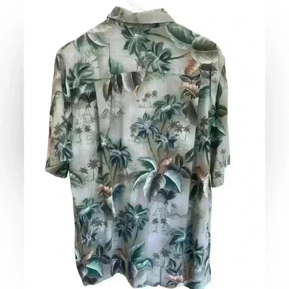 CROFT & BARROW BUTTON DOWN PALM TREES HAWAIIAN SHORT SLEEVED SHIRT GREEN M - Picture 2 of 4
